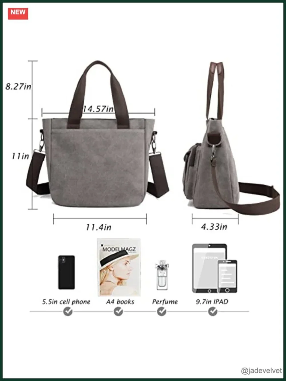 Canvas Casual Tote Bag Large Capacity Shoulder Crossbody Work Handbag